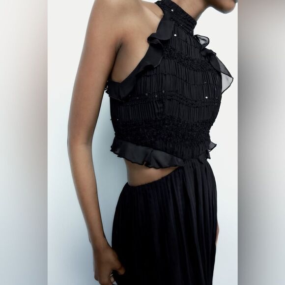 Zara RUFFLED PLEATED DRESS - Picture 10 of 11